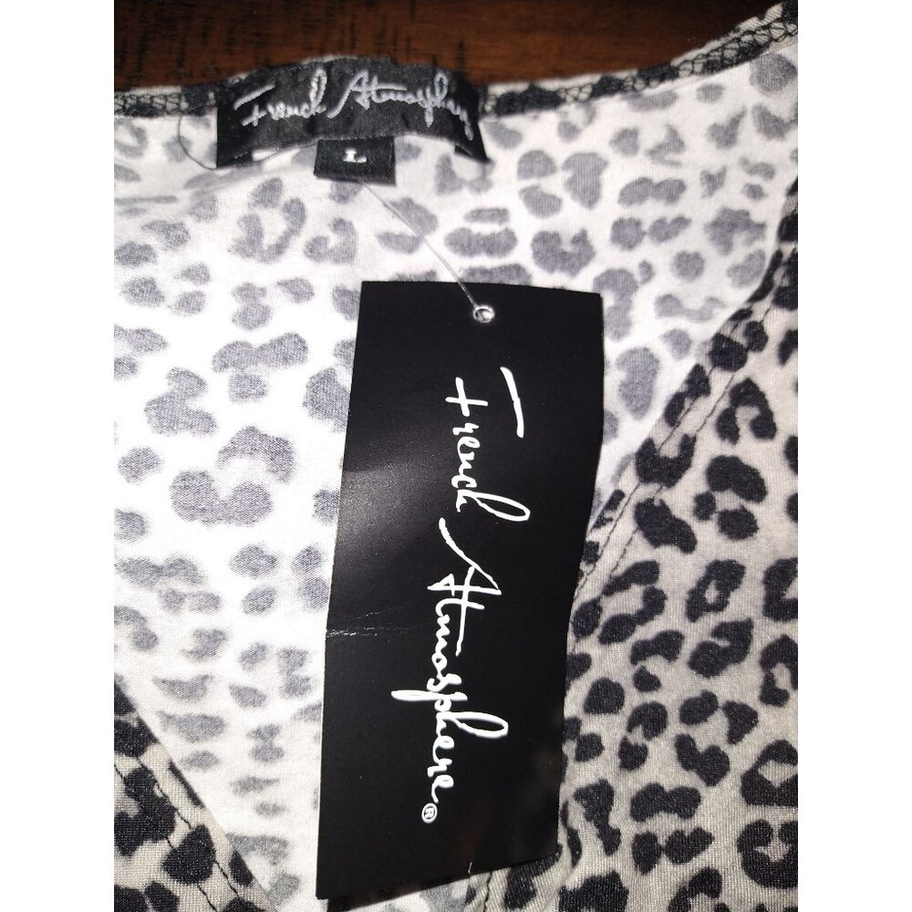French Atmosphere Womens Leopard Print Long-Sleeve Top L Polyester/Spandex Made - Picture 13 of 13